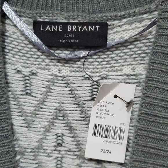 Lane Bryant Jaquard Pattern Open Sweater Long Cardigan in Black/White/Grey - Picture 6 of 11